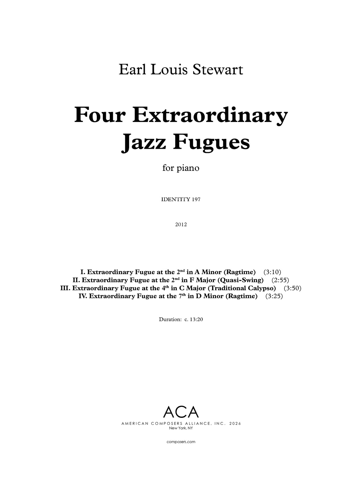 Stewart: 4 Extraordinary Jazz Fugues