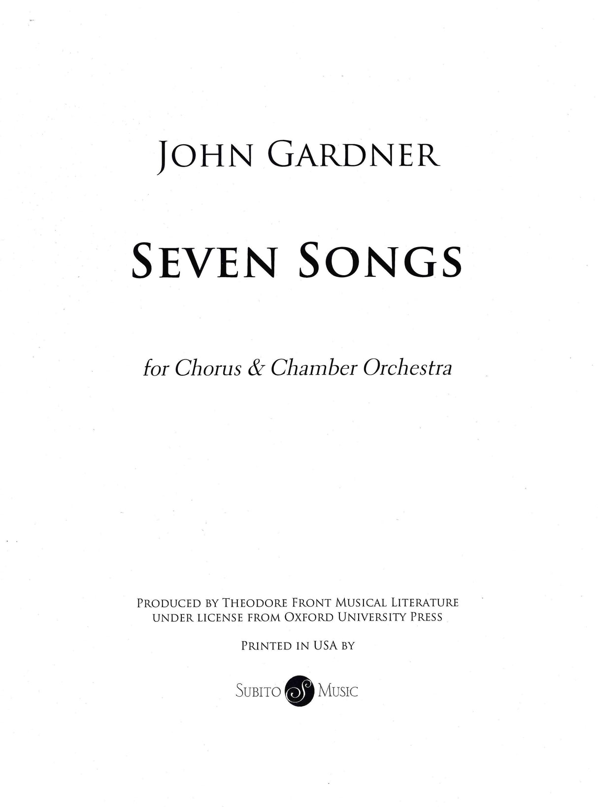J. Gardner: 7 Songs (Version for Chorus & Chamber Orchestra)