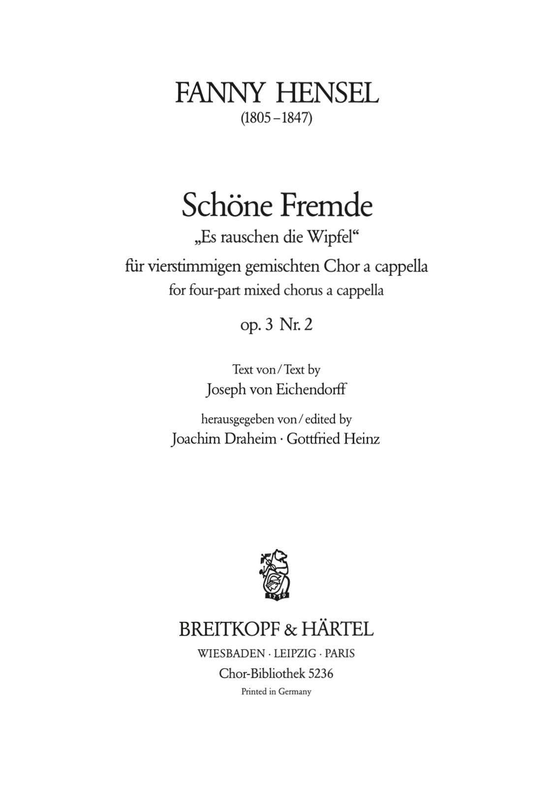 Hensel: Schöne Fremde, Op. 3, No. 2