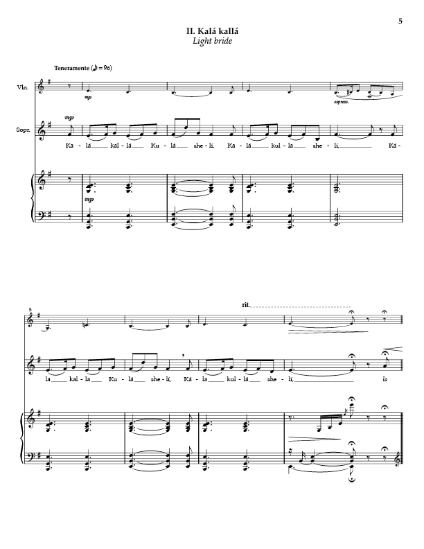 Whitacre: 5 Hebrew Love Songs (Version for Soprano, Violin, & Piano)