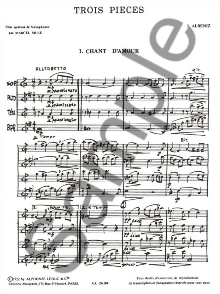 Albéniz: 3 Pieces (arr. for sax quartet)