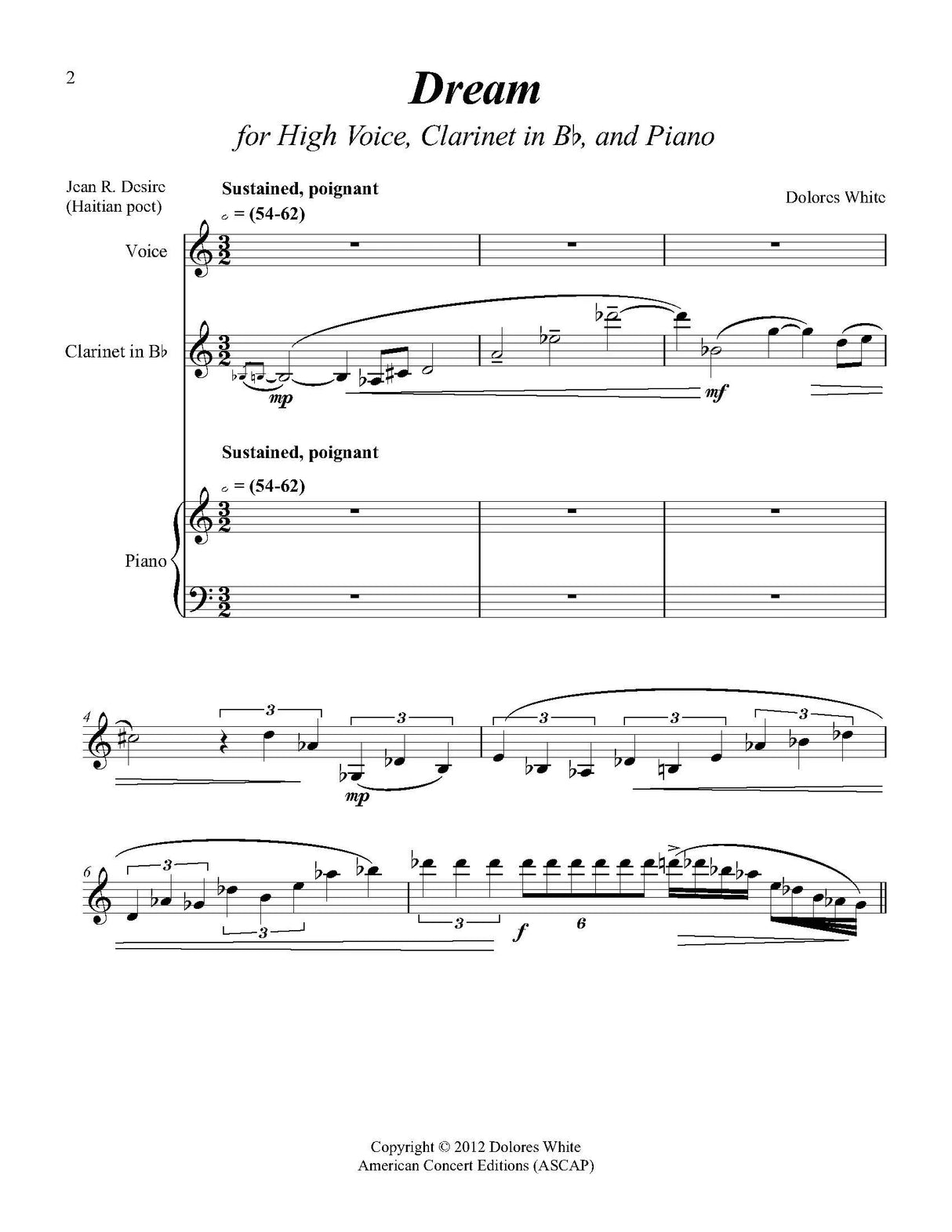 White: Dream (Version for High Voice, Clarinet, and Piano)