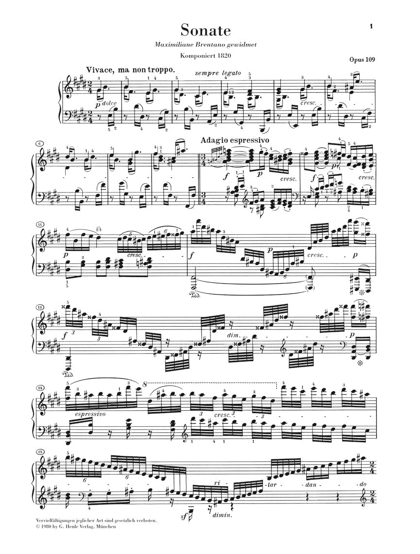 Beethoven: Piano Sonata No. 30 in E Major, Op. 109