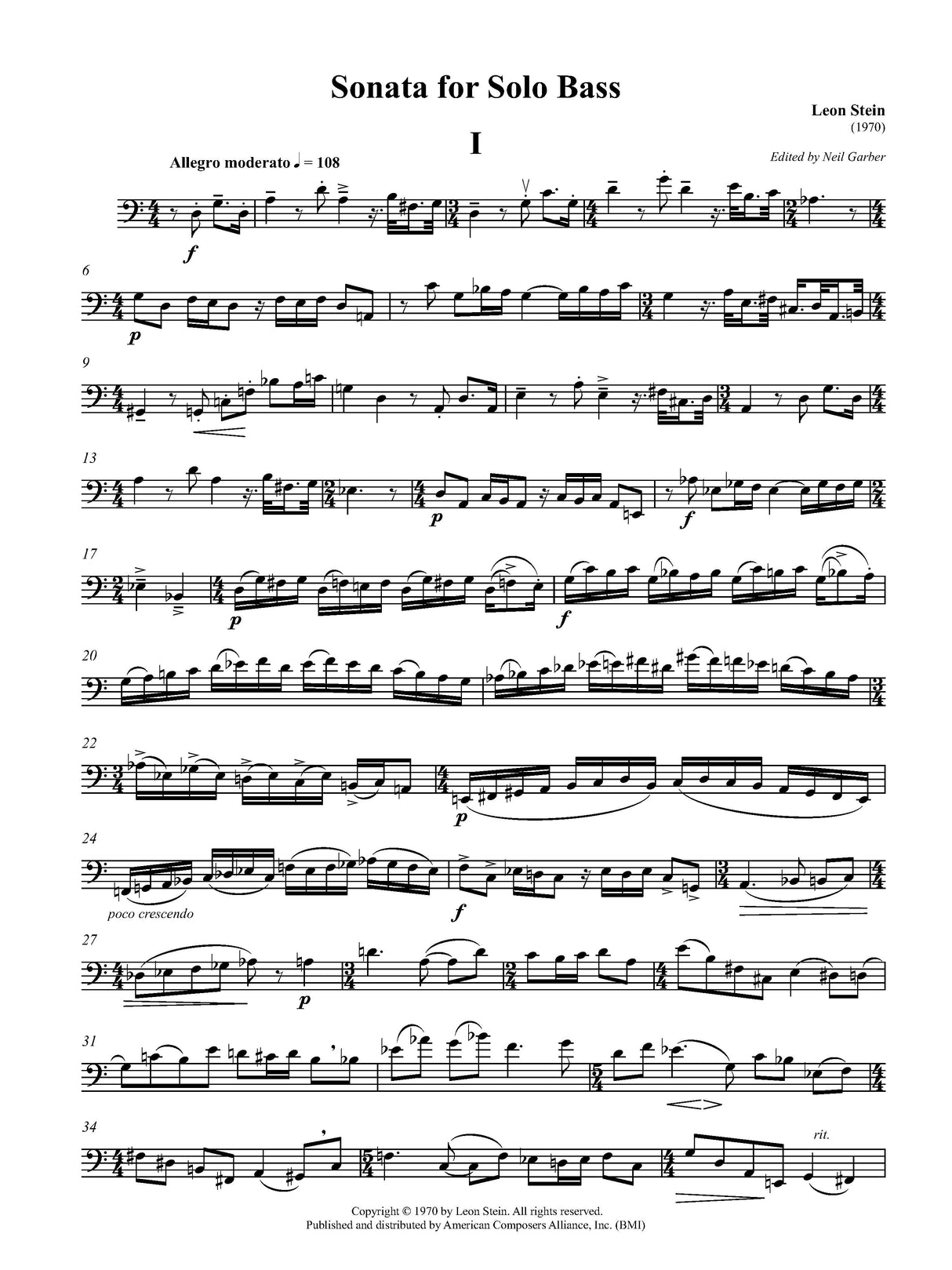 Stein: Sonata for Solo Bass