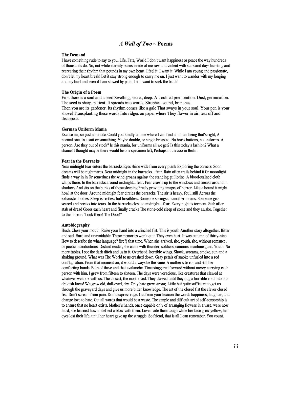 Udow: Song Cycle from A Wall of Two