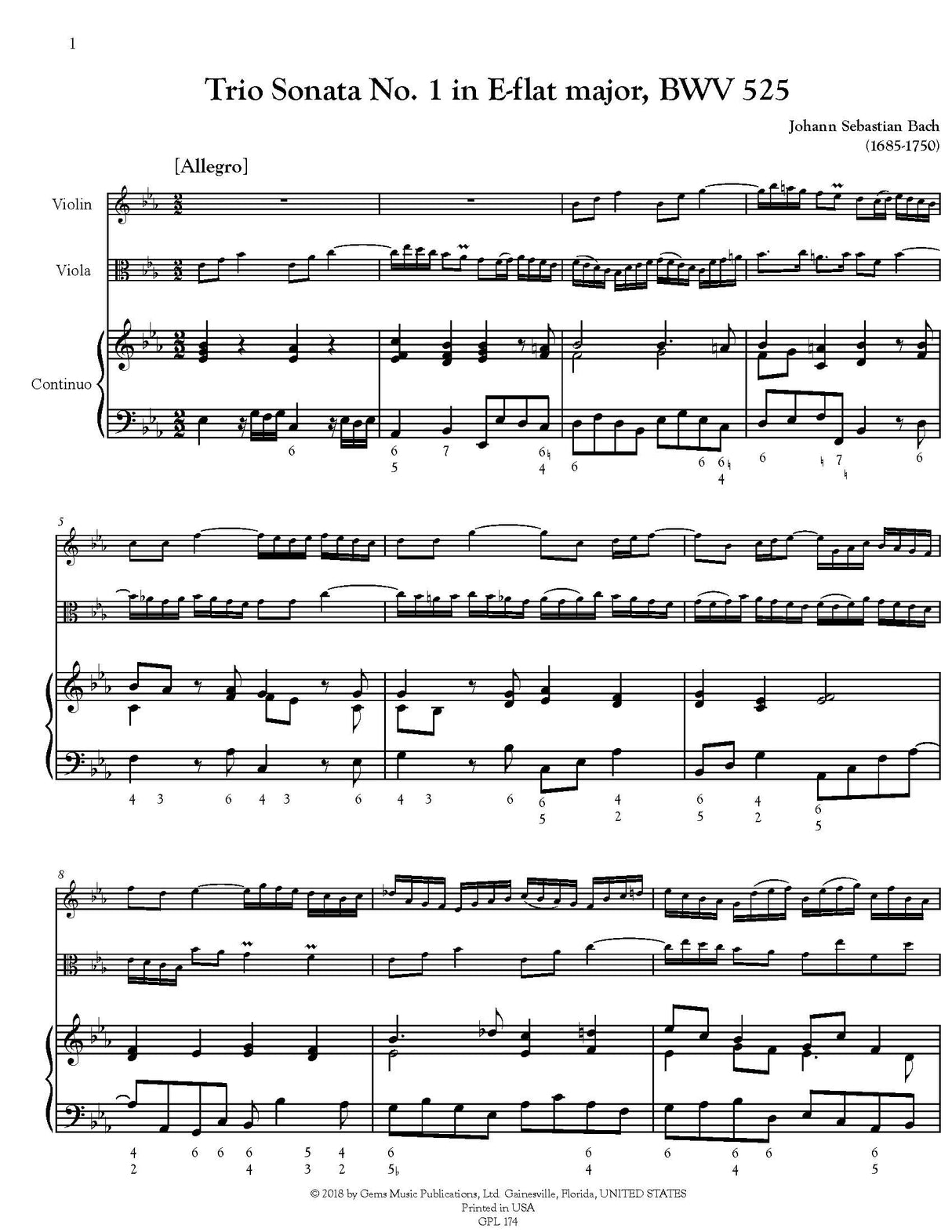 Bach: 6 Trio Sonatas, BWV 525-530 (arr. for violin, viola and continuo)