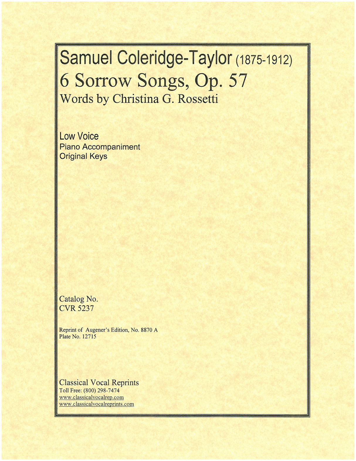 Coleridge-Taylor: 6 Sorrow Songs, Op. 57