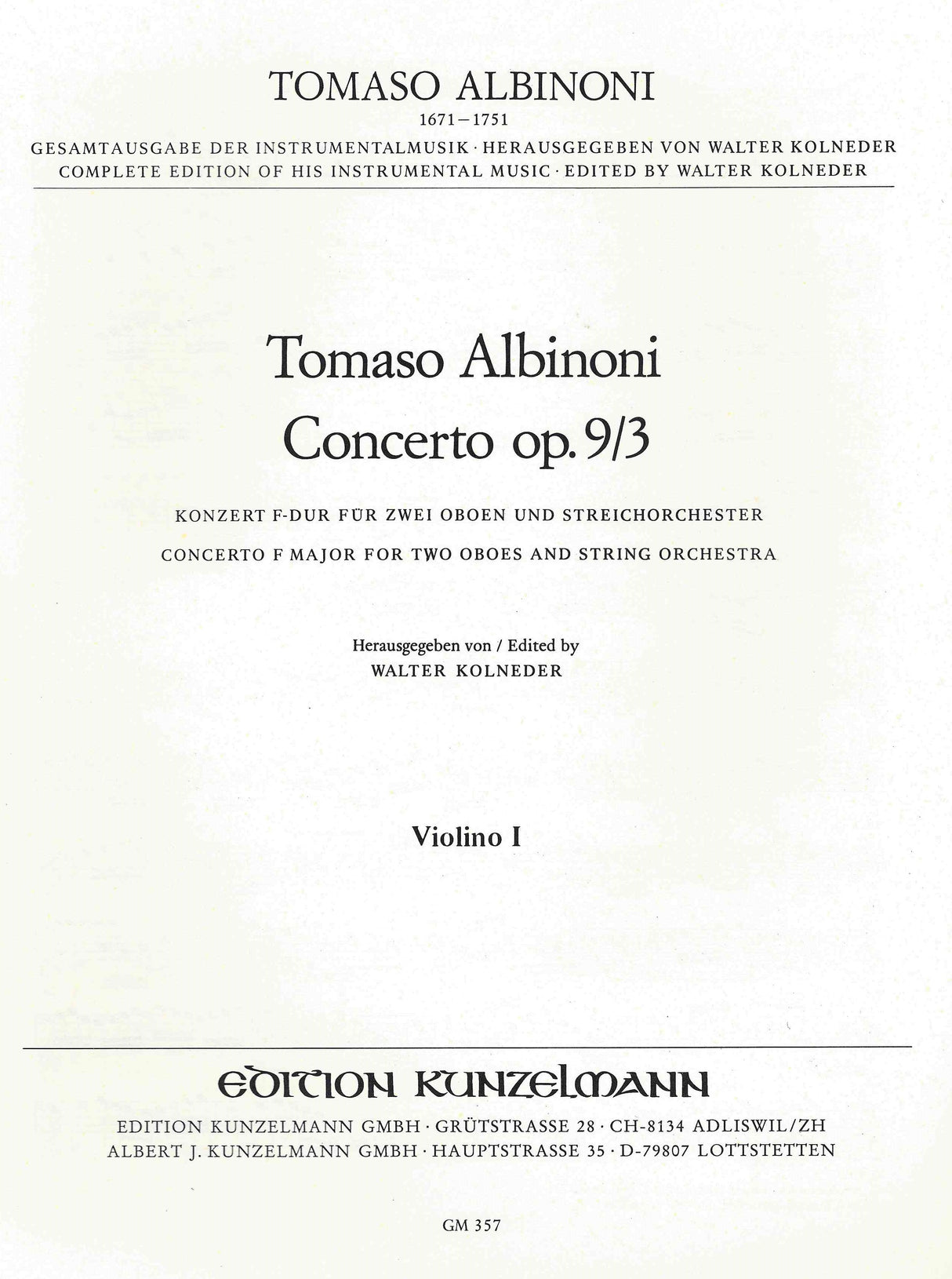 Albinoni: Concerto for 2 Oboes in F Major, Op. 9, No. 3