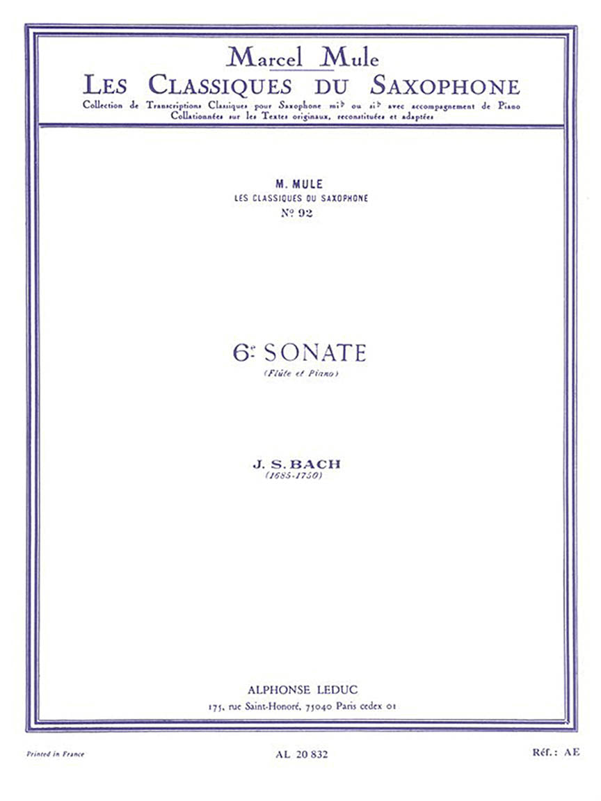 Bach: Sonata No. 6 (arr. for sax and piano)