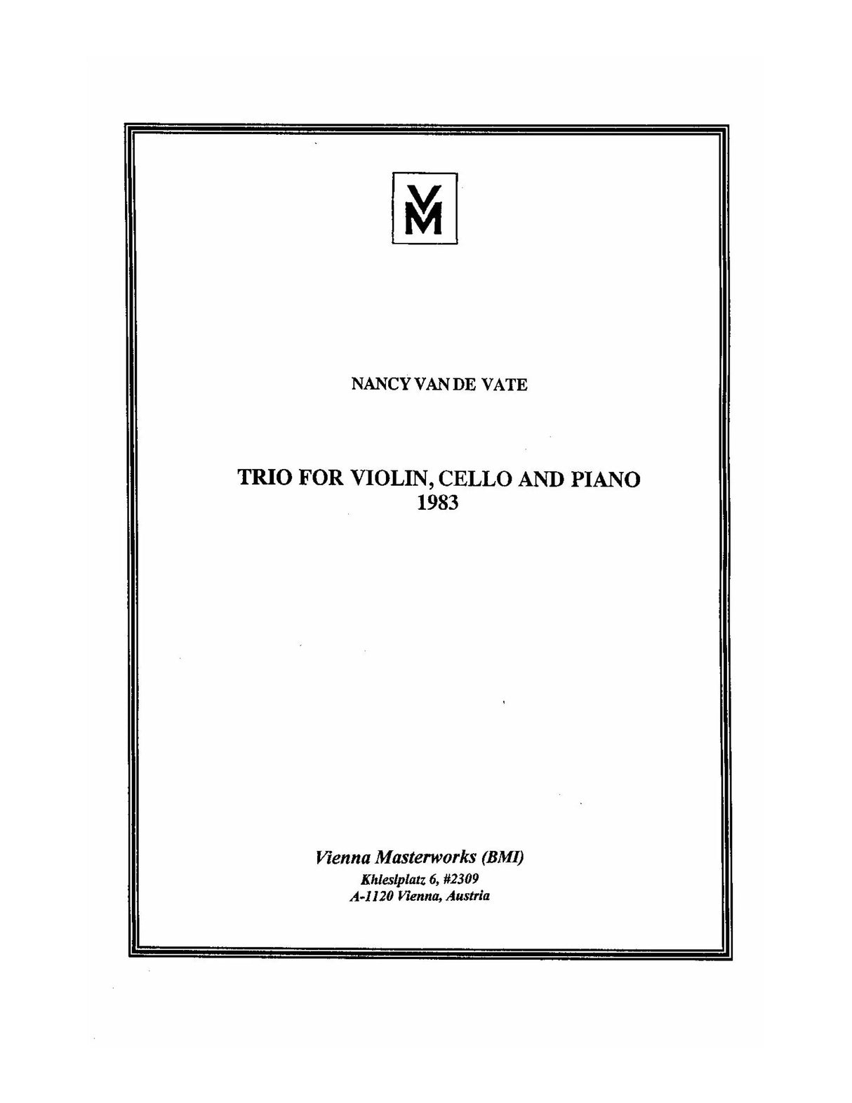 Van de Vate: Piano Trio