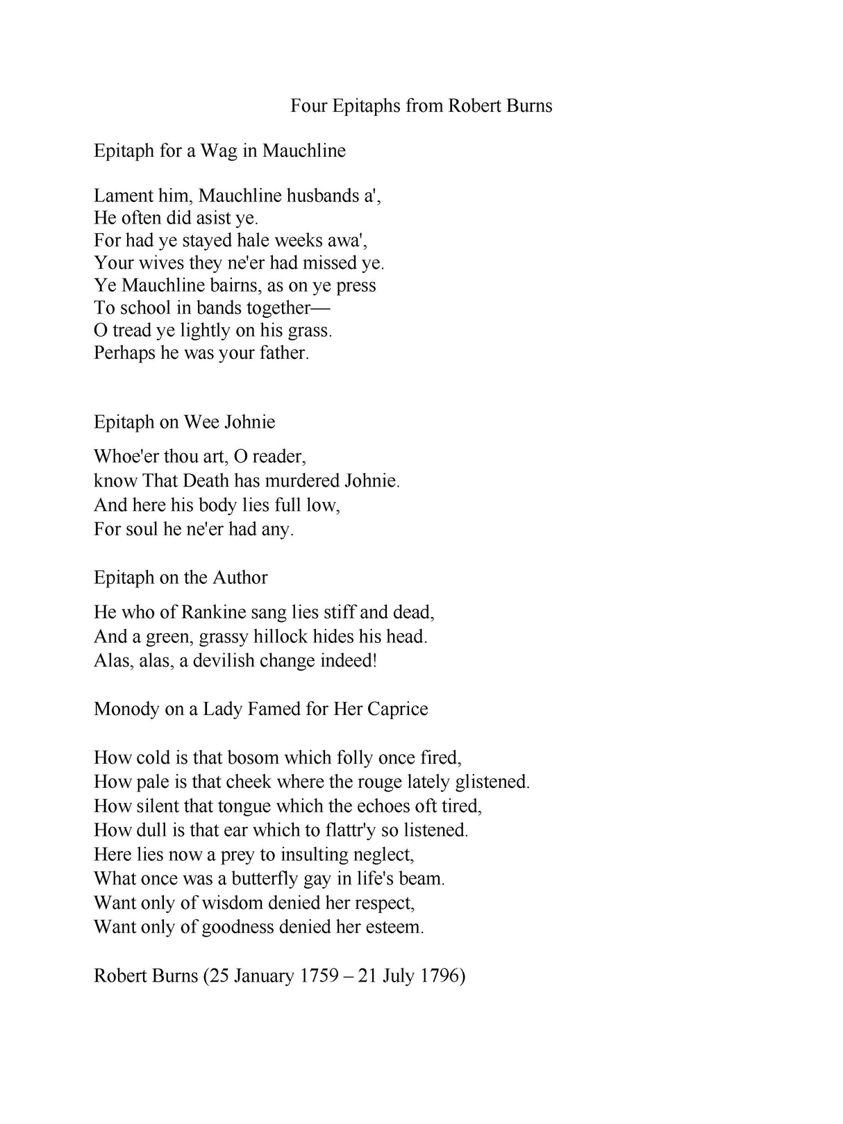Gideon: Epitaphs from Robert Burns