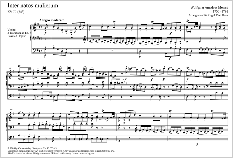 Mozart: Inter natos mulierum, K. 72 (74f) (arr. for choir & organ)