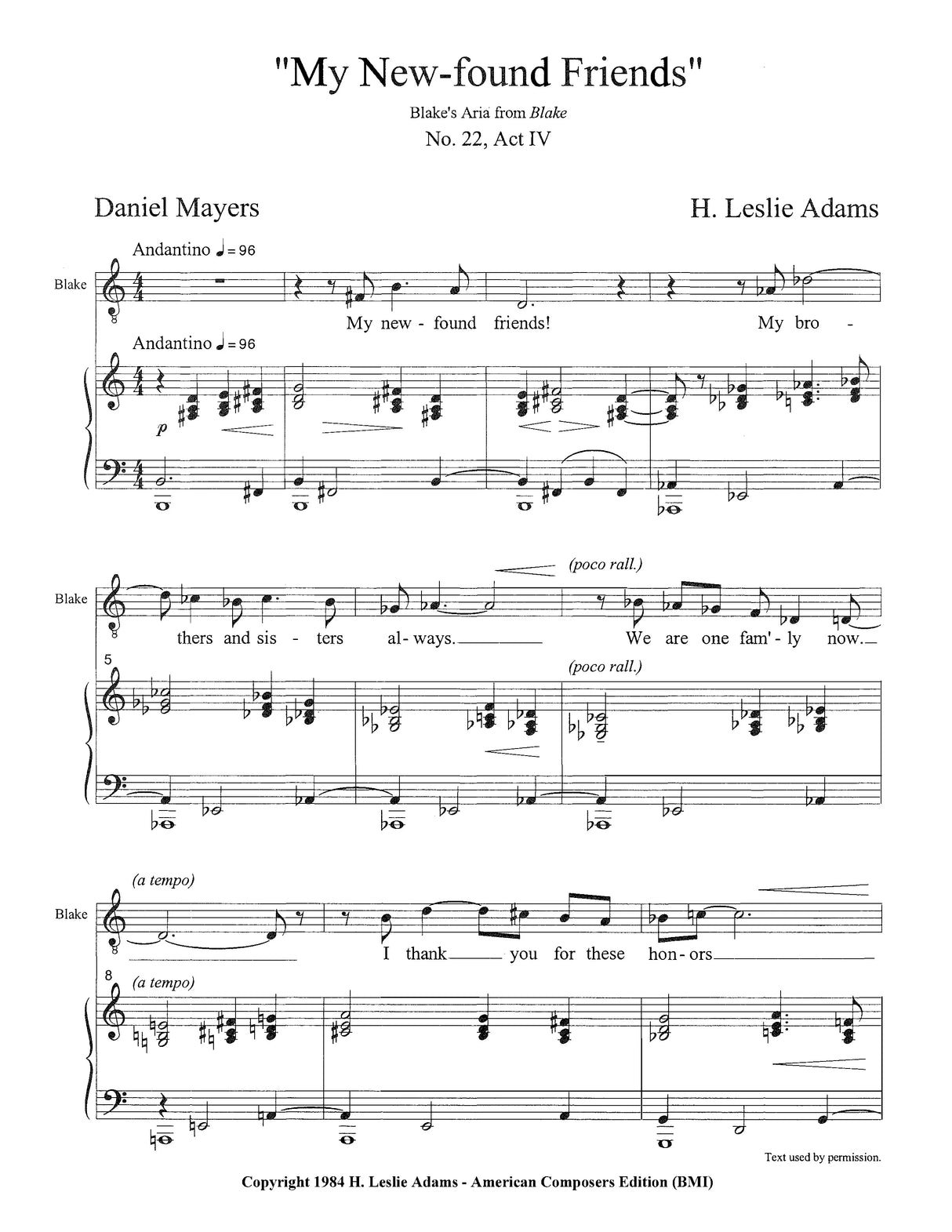 H.L. Adams: My New-Found Friends (Blake's Aria)