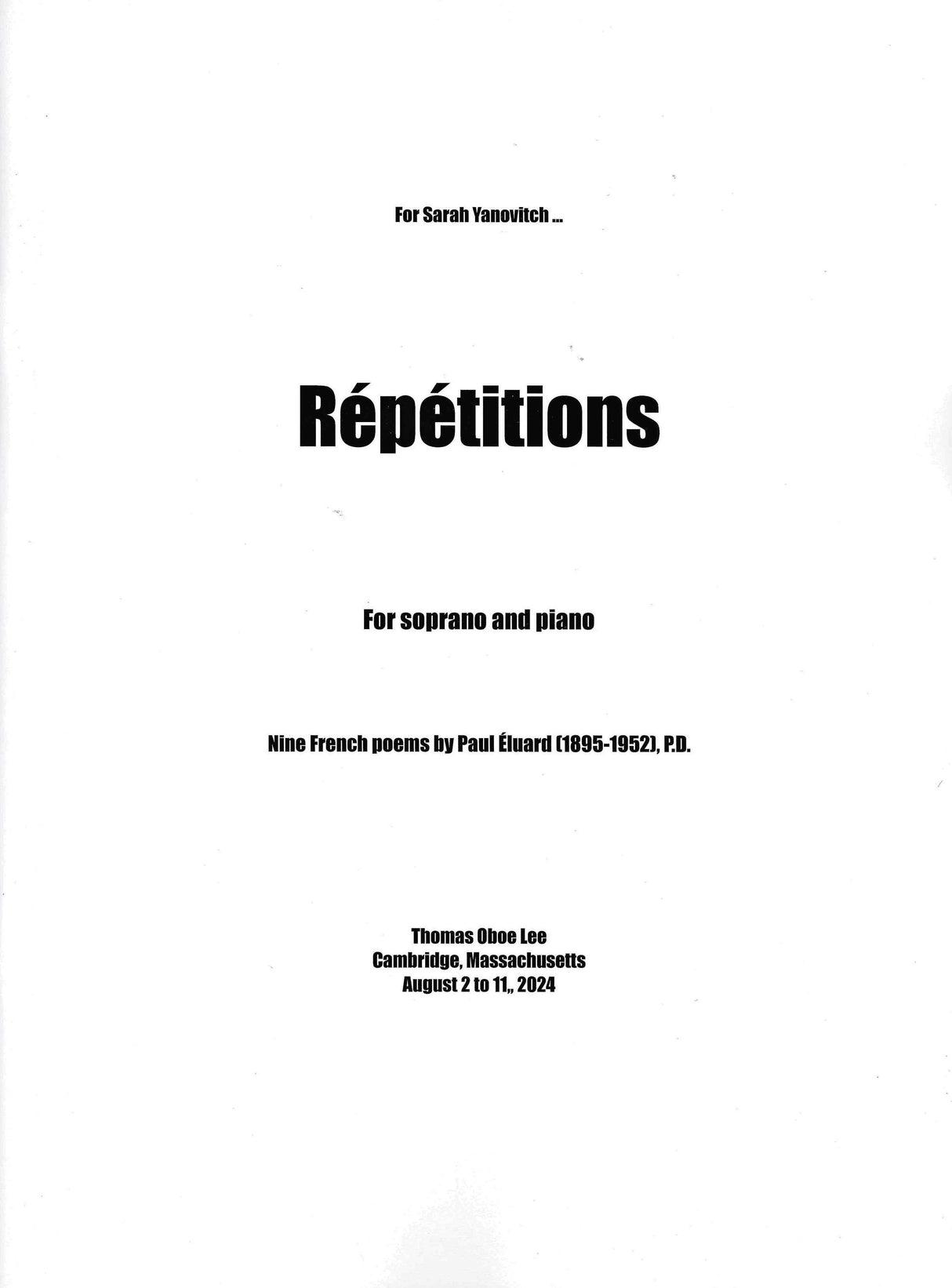 T.O. Lee: Répétitions