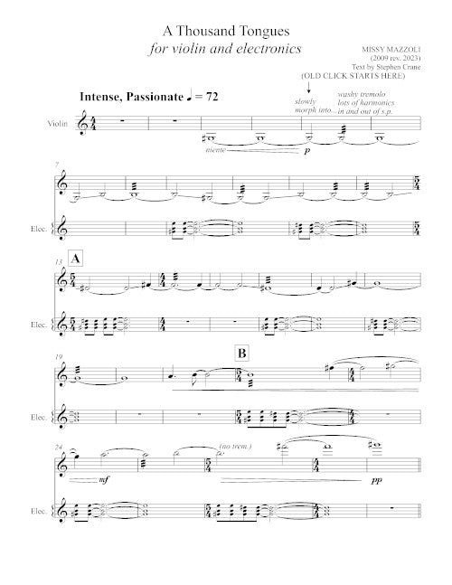 Mazzoli: A Thousand Tongues (Version for Violin & Electronics)