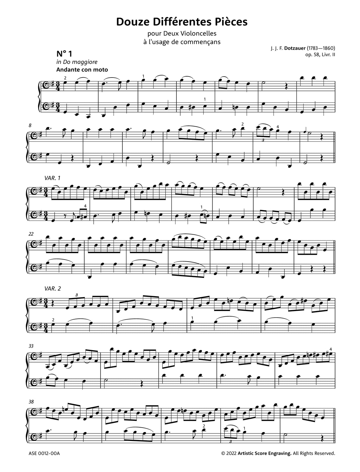 Dotzauer: Twelve Original Pieces, Op. 58 (Book 2)