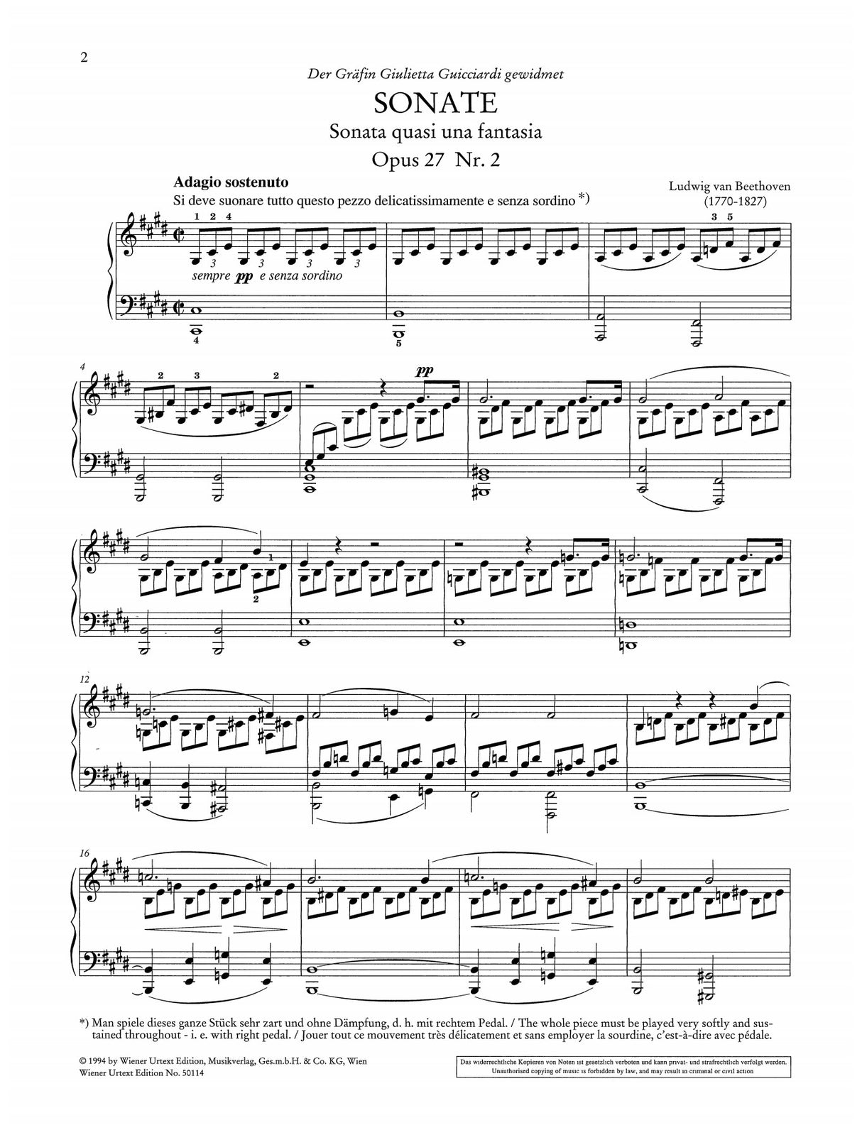 Beethoven: Piano Sonata No. 14 in C-sharp Minor, Op. 27, No. 2 ("Moonlight")