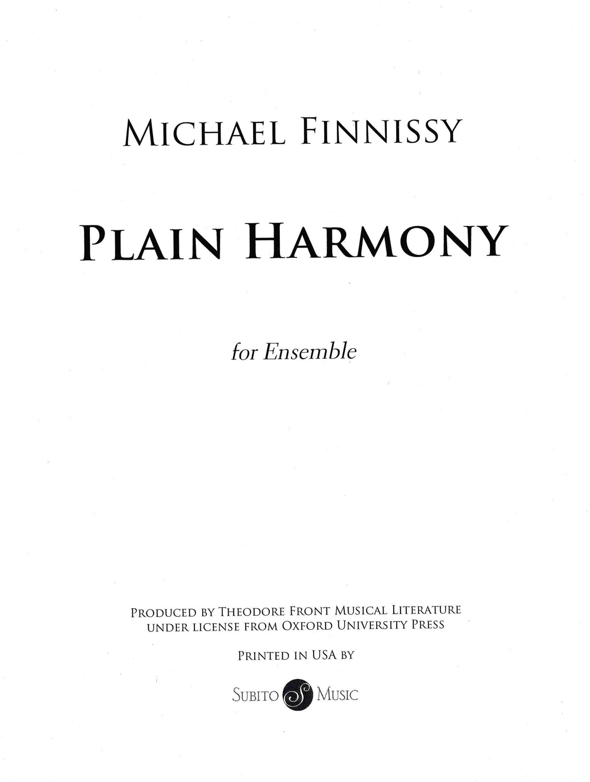 Finnissy: Plain Harmony