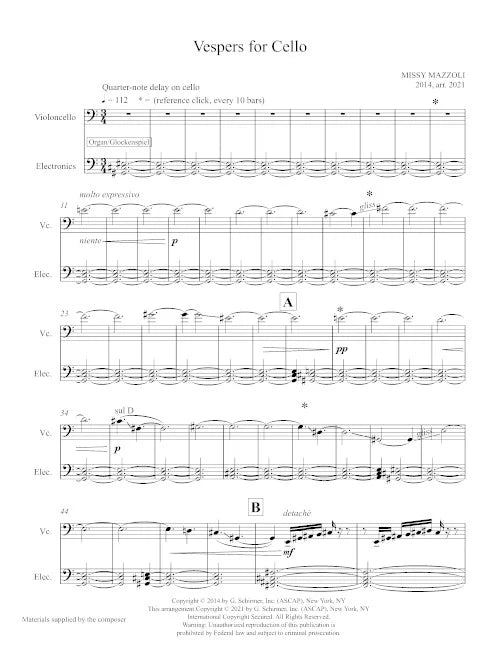 Mazzoli: Vespers (Version for Cello & Electronics)