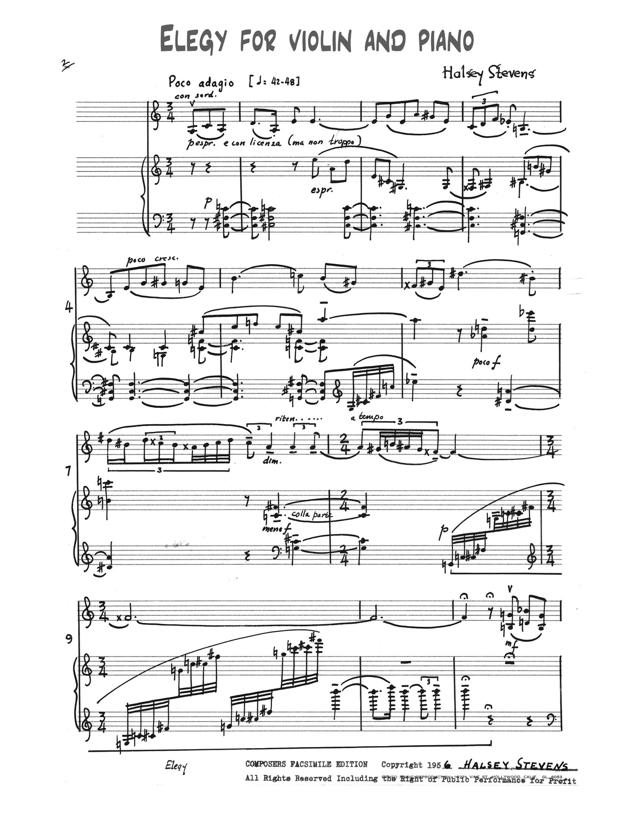 Stevens: Elegy for Violin & Piano