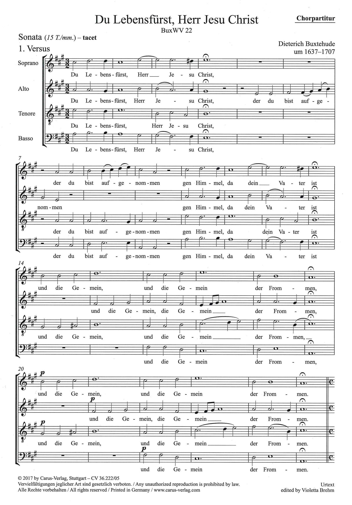 Buxtehude: Du Lebensfürst, Herr Jesu Christ , BuxWV 22