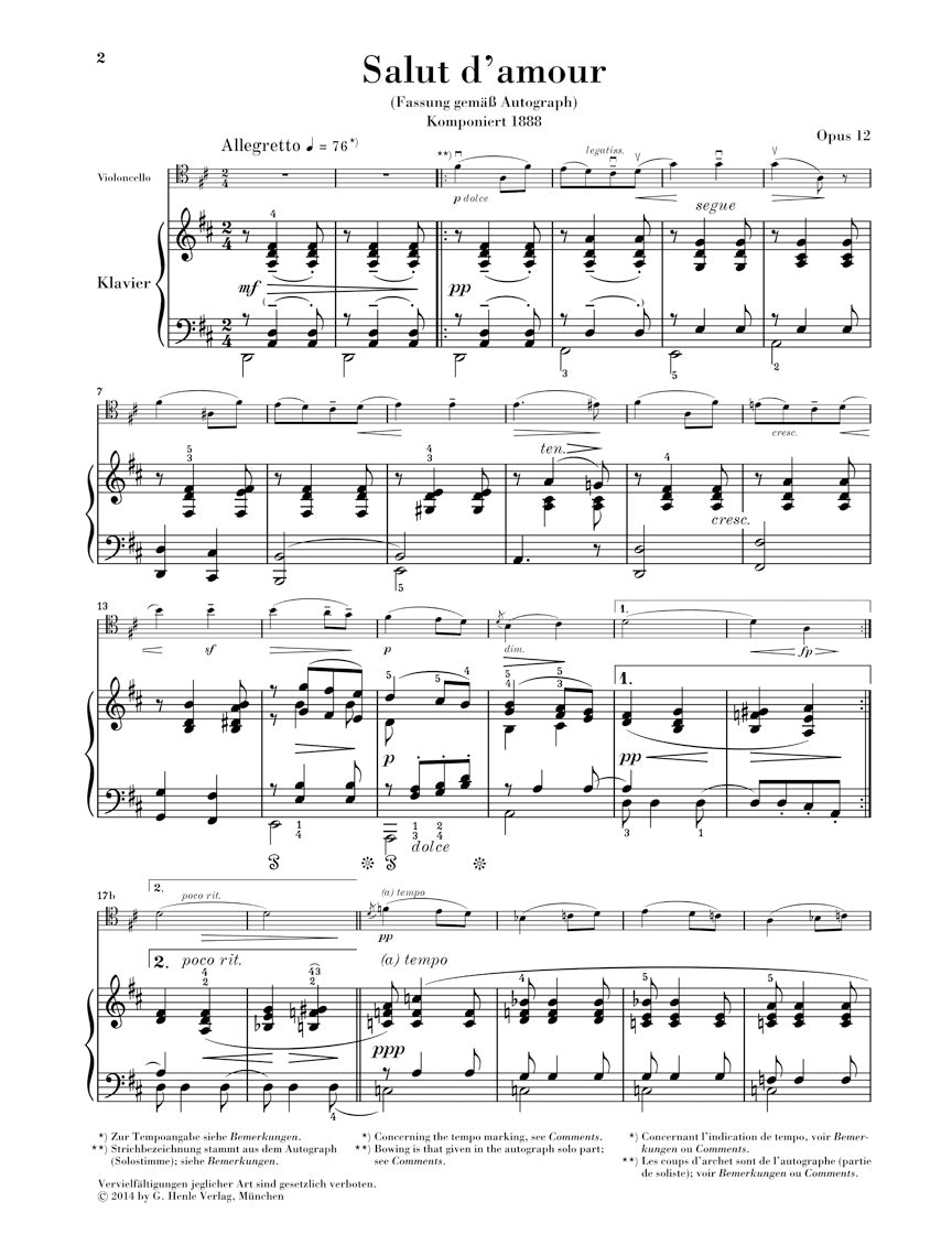 Elgar: Salut d'amour, Op. 12 (Version for Cello & Piano)