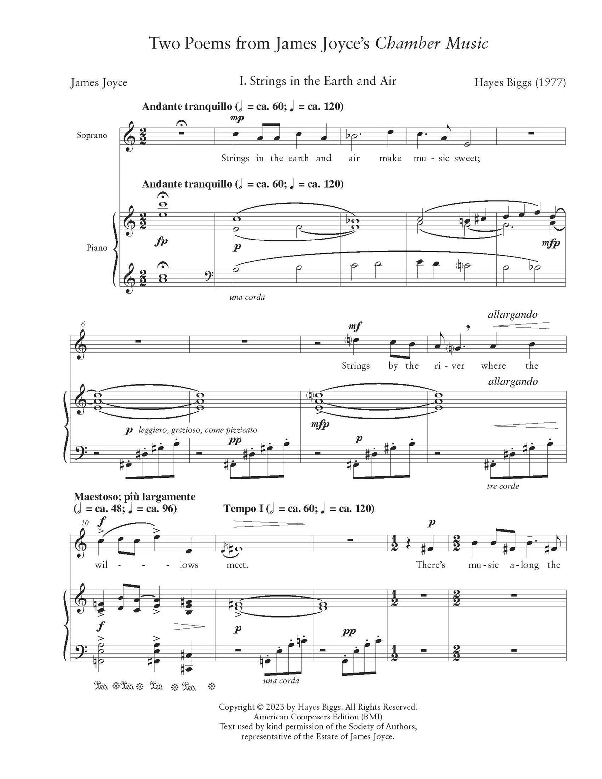 H. Biggs: 2 Poems from James Joyce's "Chamber Music"