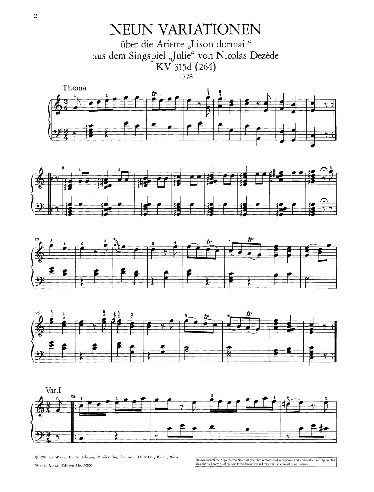 Mozart: Variations for Piano - Volume 2