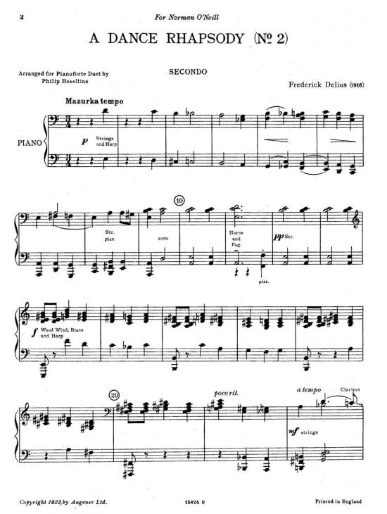 Delius: Dance Rhapsody No. 2 (arr. for piano 4-hands)