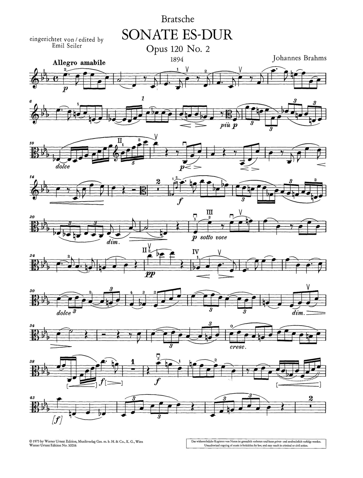 Brahms: Clarinet Sonata in E-flat Major, Op. 120, No. 2