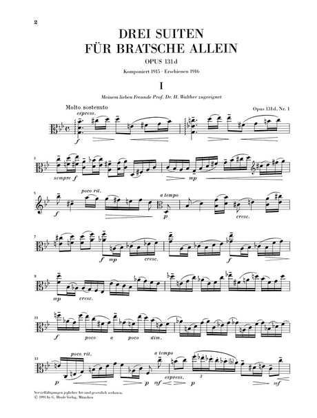 Reger: 3 Suites for Viola Solo, Op. 131d