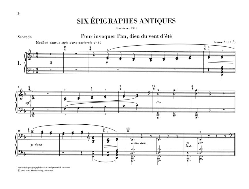 Debussy: 6 Epigraphes Antiques (Version for piano, 4-hands)