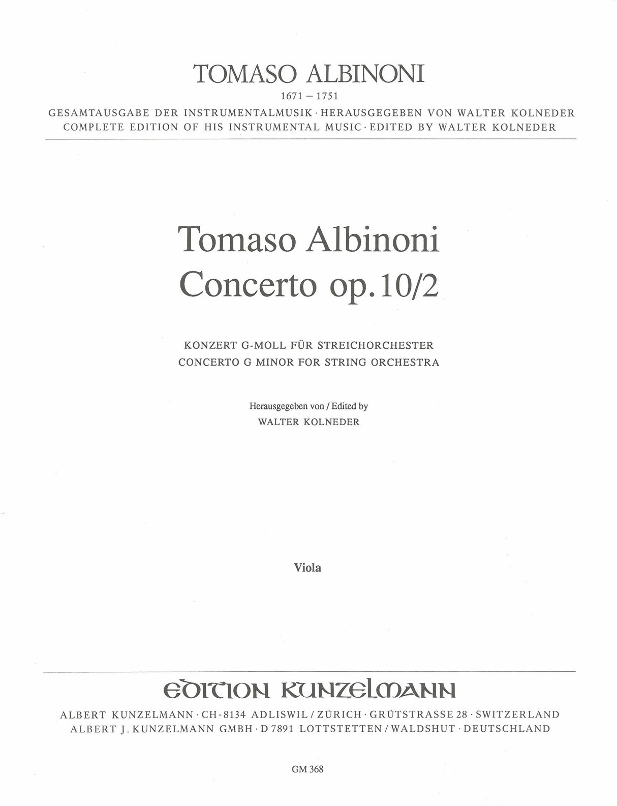 Albinoni: Concerto a cinque in G Minor, Op. 10, No. 2