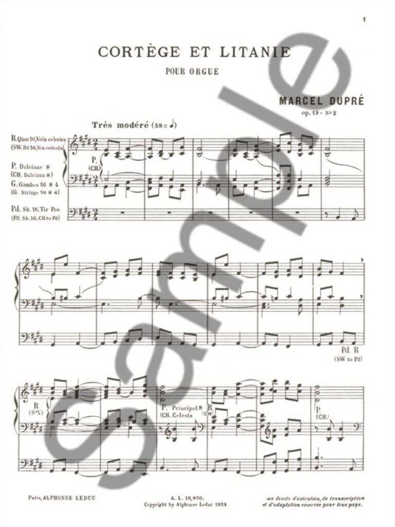 Dupré: Cortège et Litanie (for organ)