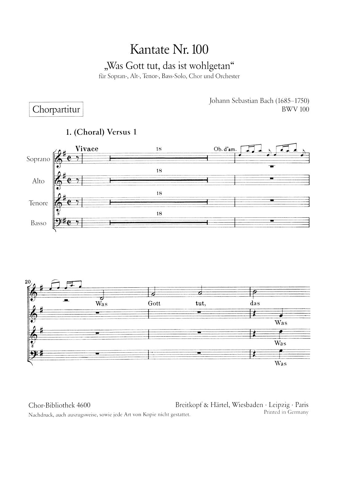 Bach: Was Gott tut, das ist wohlgetan, BWV 100