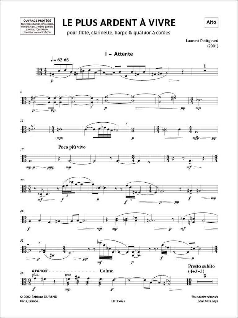 Petitgirard: Le Plus Ardent à Vivre