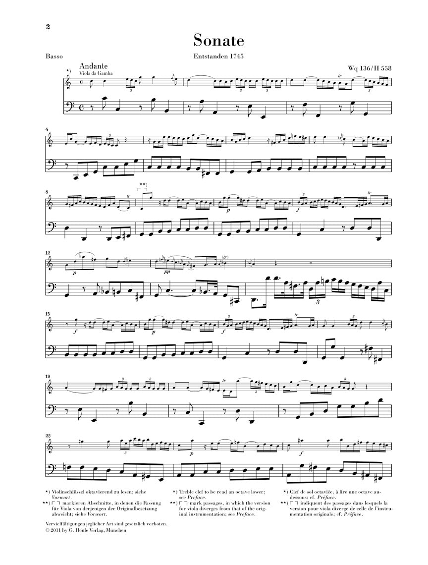 C.P.E. Bach: Gamba Sonatas, Wq. 88, 136, 137 (version for viola)