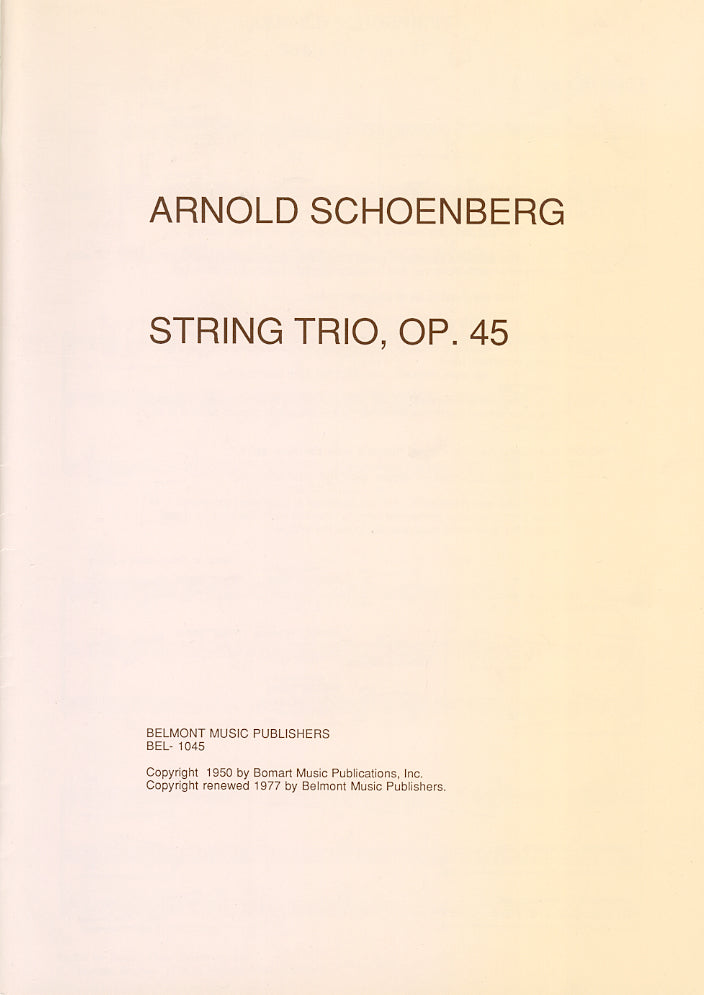 Schoenberg: String Trio, Op. 45
