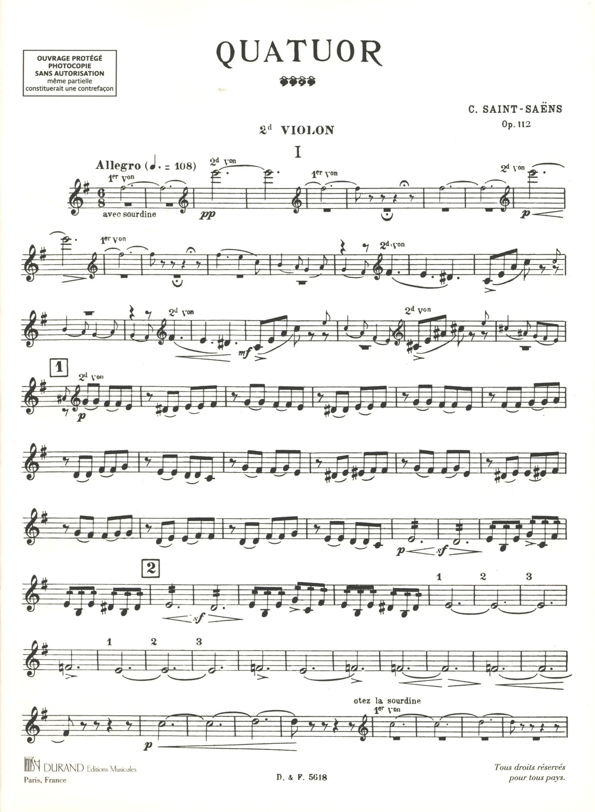 Saint-Saëns: String Quartet No. 1, Op. 112