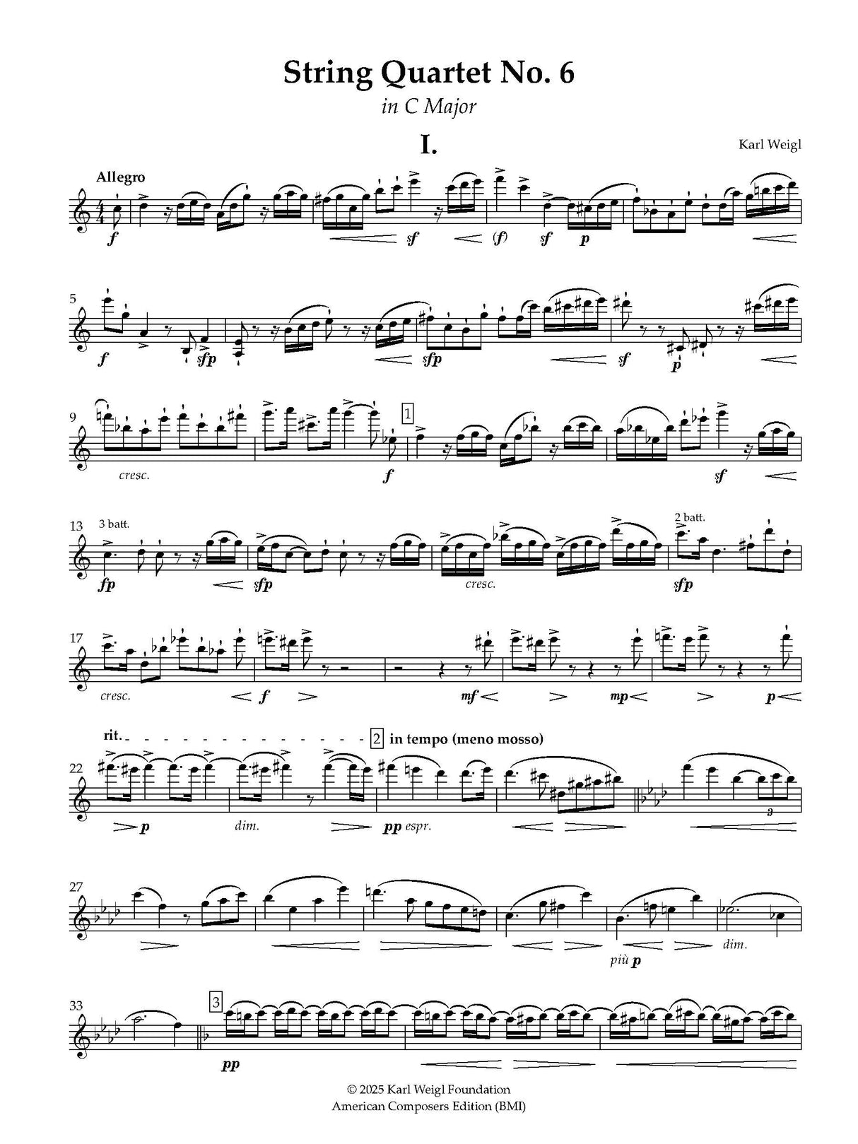 Weigl: String Quartet No. 6 in C Major