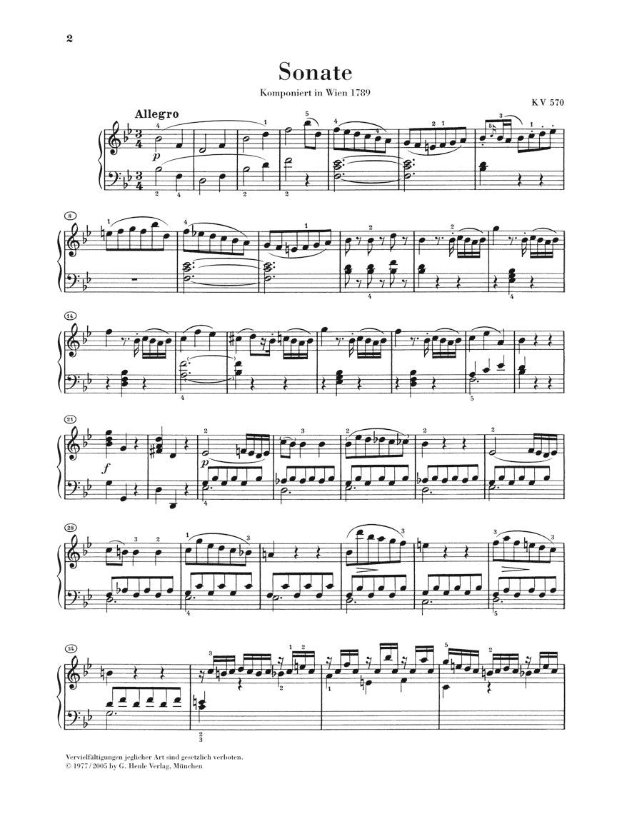 Mozart: Piano Sonata in B-flat Major, K. 570
