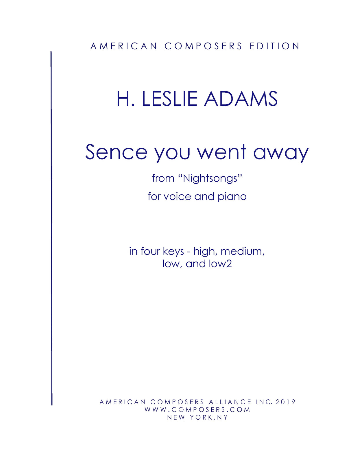 H.L. Adams: Sence You Went Away (arr. for voice & piano)