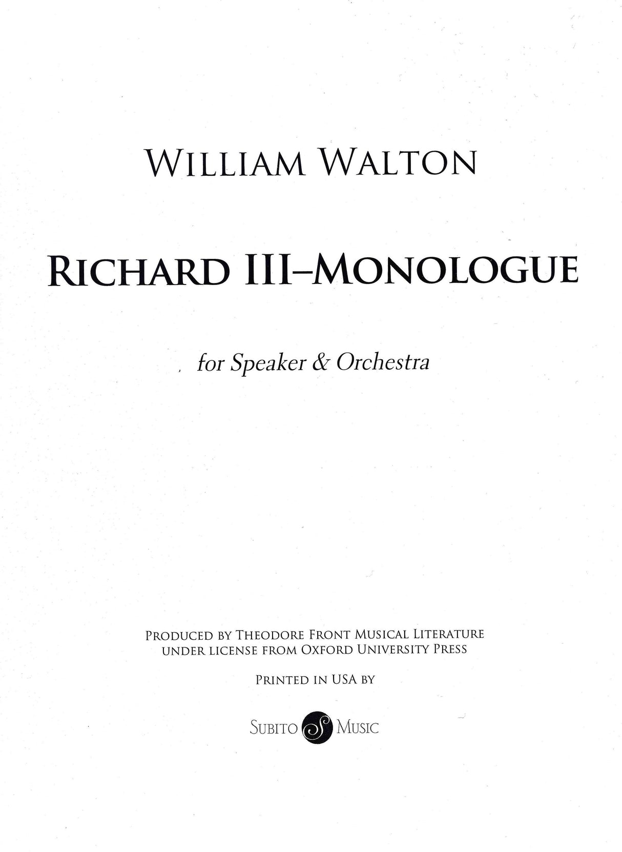 Walton: Monologue from "Richard III"