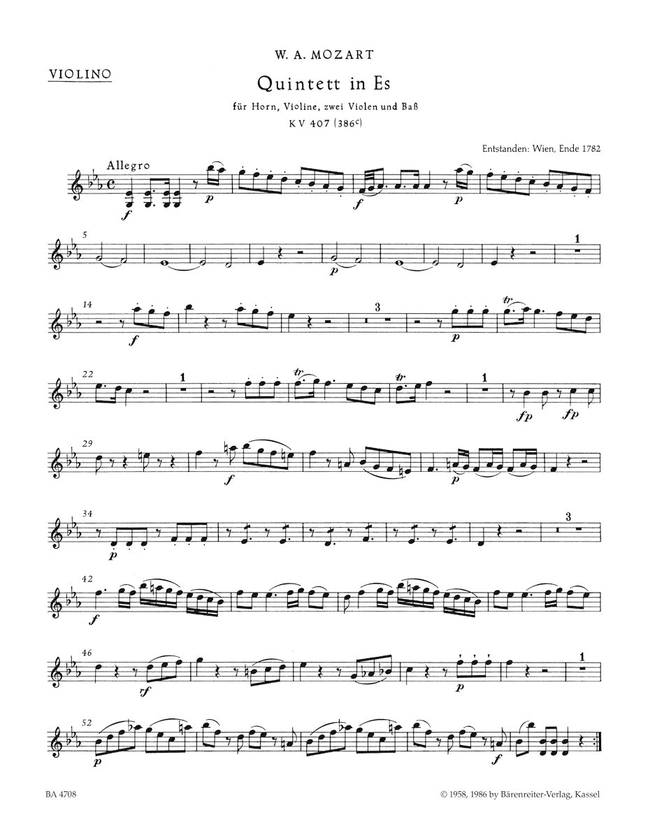 Mozart: Horn Quintet in E-flat Major, K. 407 (386c)