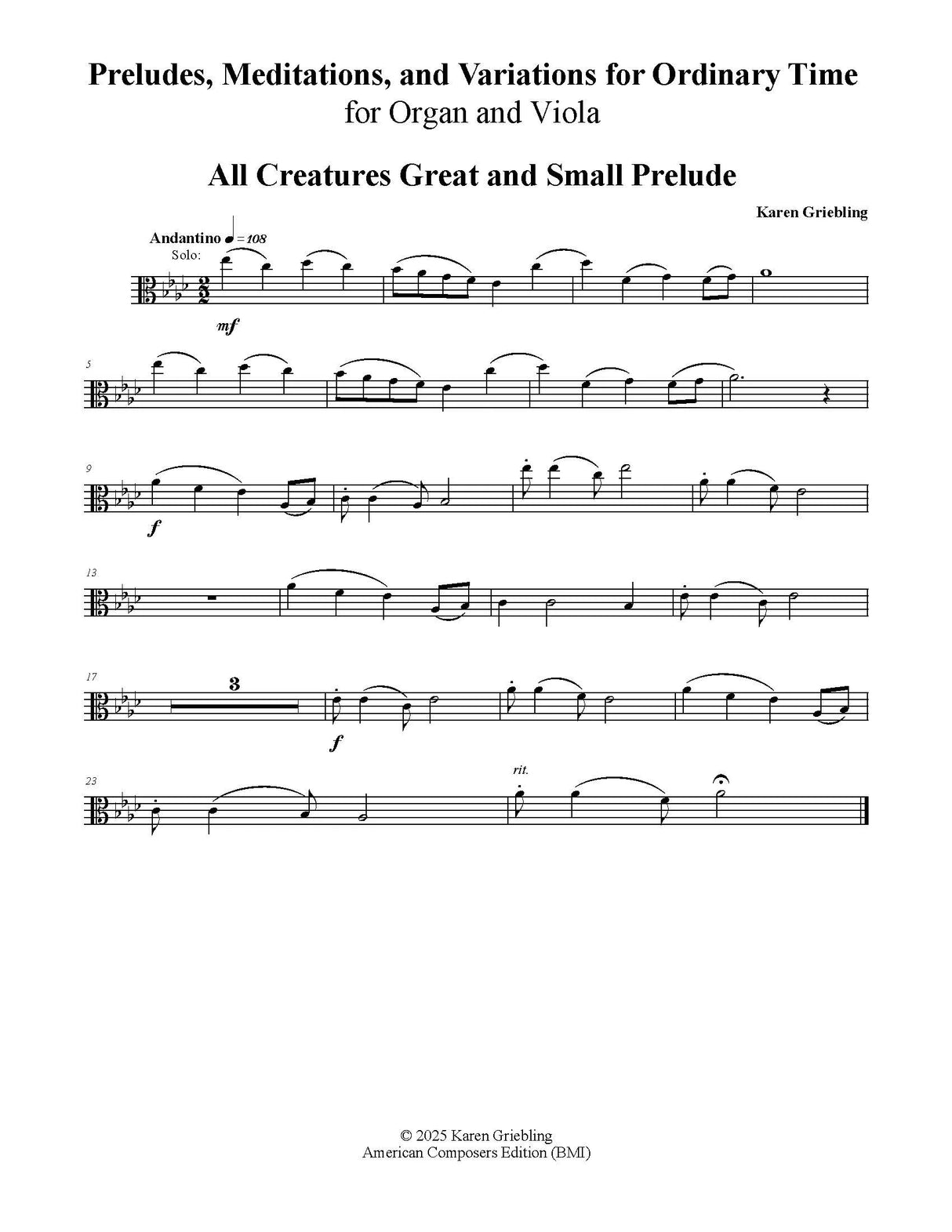 Griebling: Preludes, Meditations, and Variations for Ordinary Time