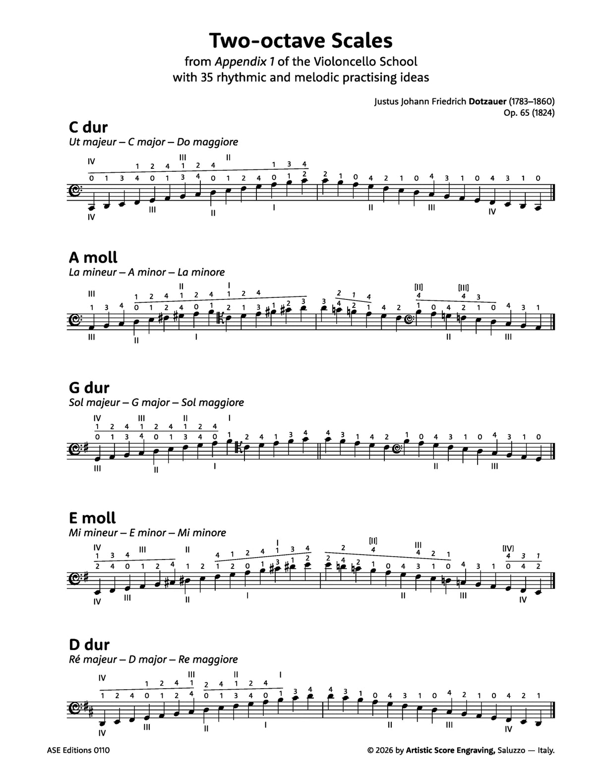 Dotzauer: Two-Octave Scales from Appendix 1 of the Cello School, Op. 65