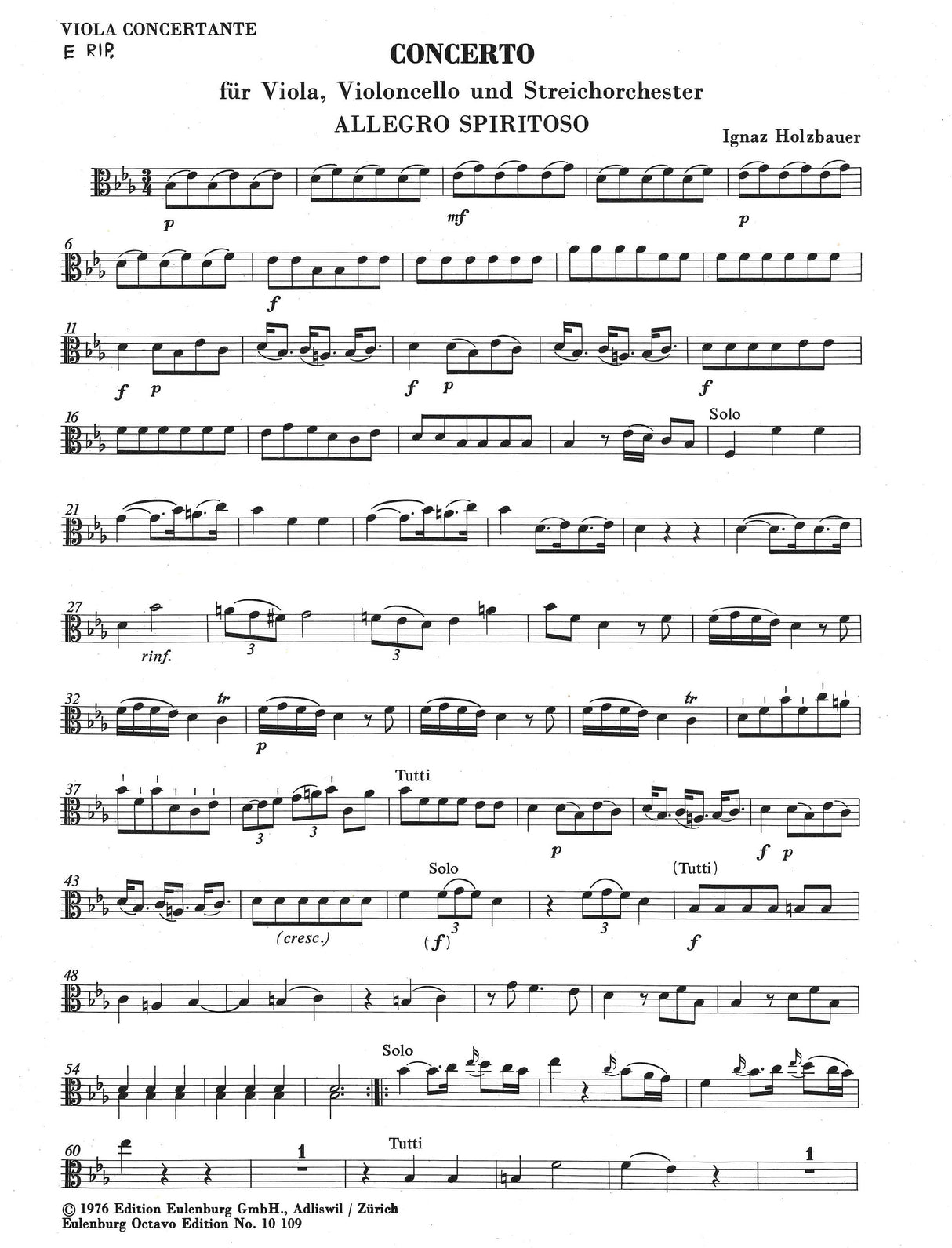 Holzbauer: Concerto for Viola and Cello