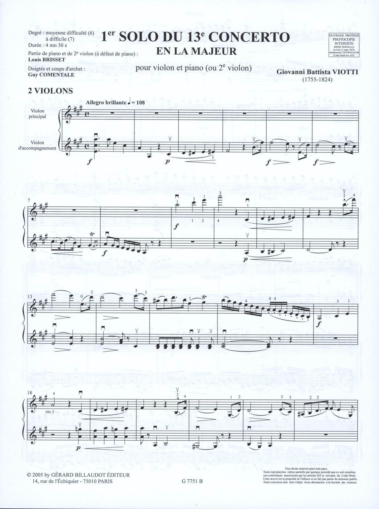 Viotti: 1st Solo from the 13th Violin Concerto in A Major