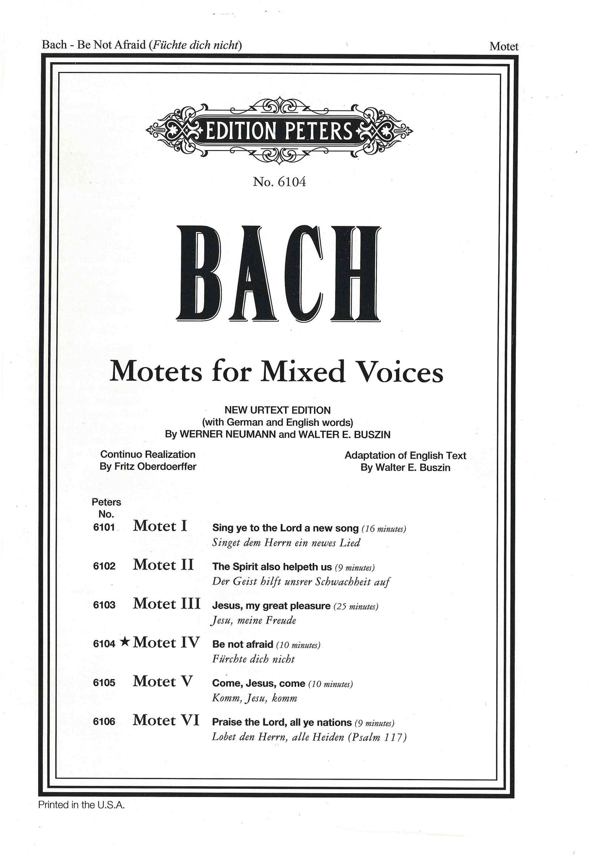 Bach: Motet IV BWV 228 (Be not afraid)