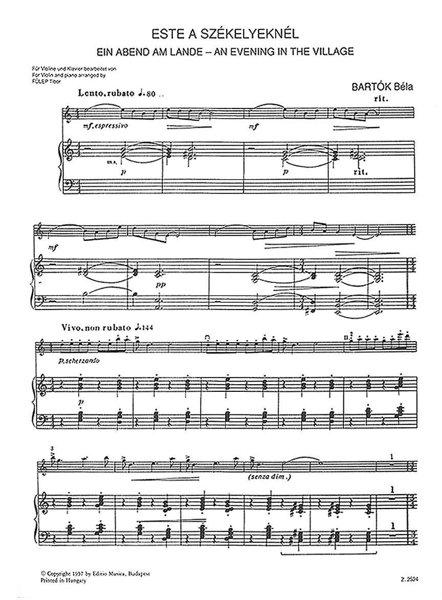 Bartók: An Evening in the Village (arr. for violin & piano)